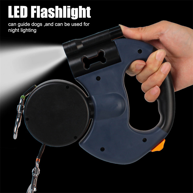 Retractable Double Dog Leash with LED Light