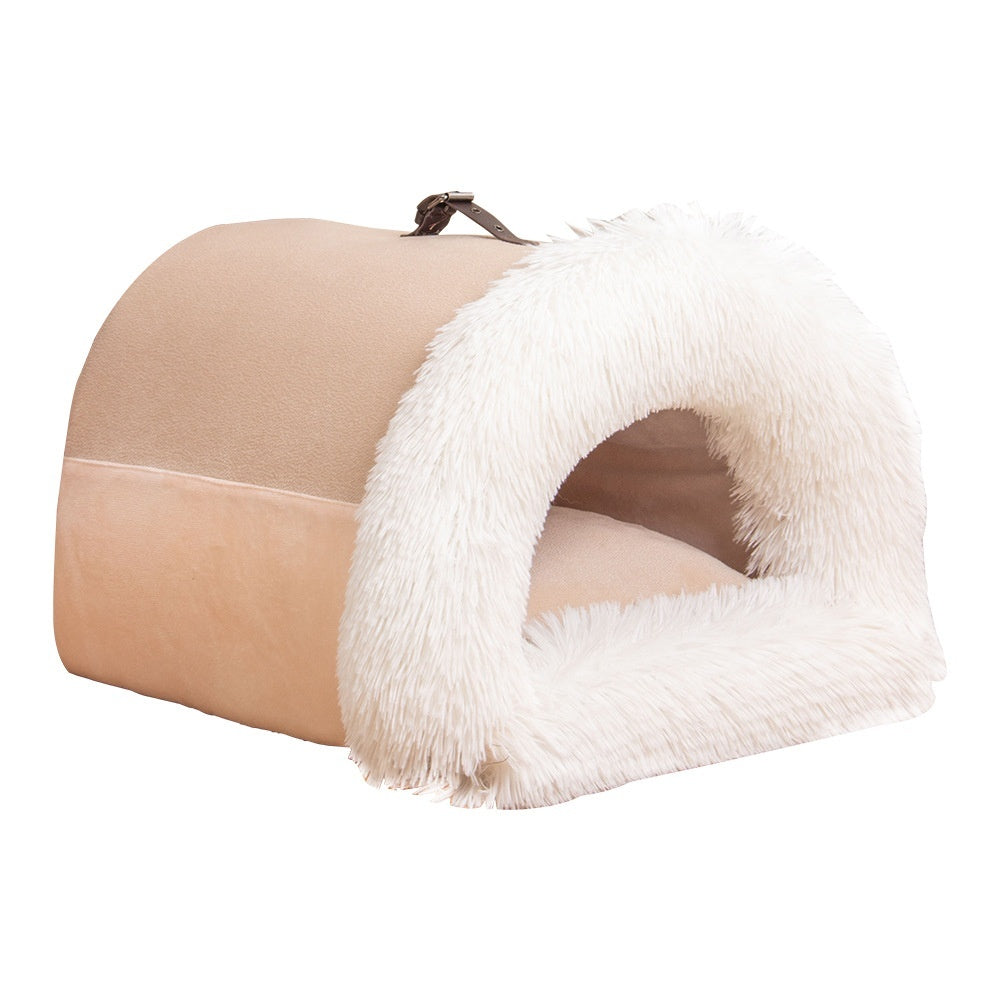 Calming Plush Pet Bed for Cats & Small Dogs - semi-enclosed pet nest bed with soft, cozy design.