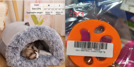 Calming Plush Pet Bed for Cats & Small Dogs with cozy interior and pet resting comfortably.