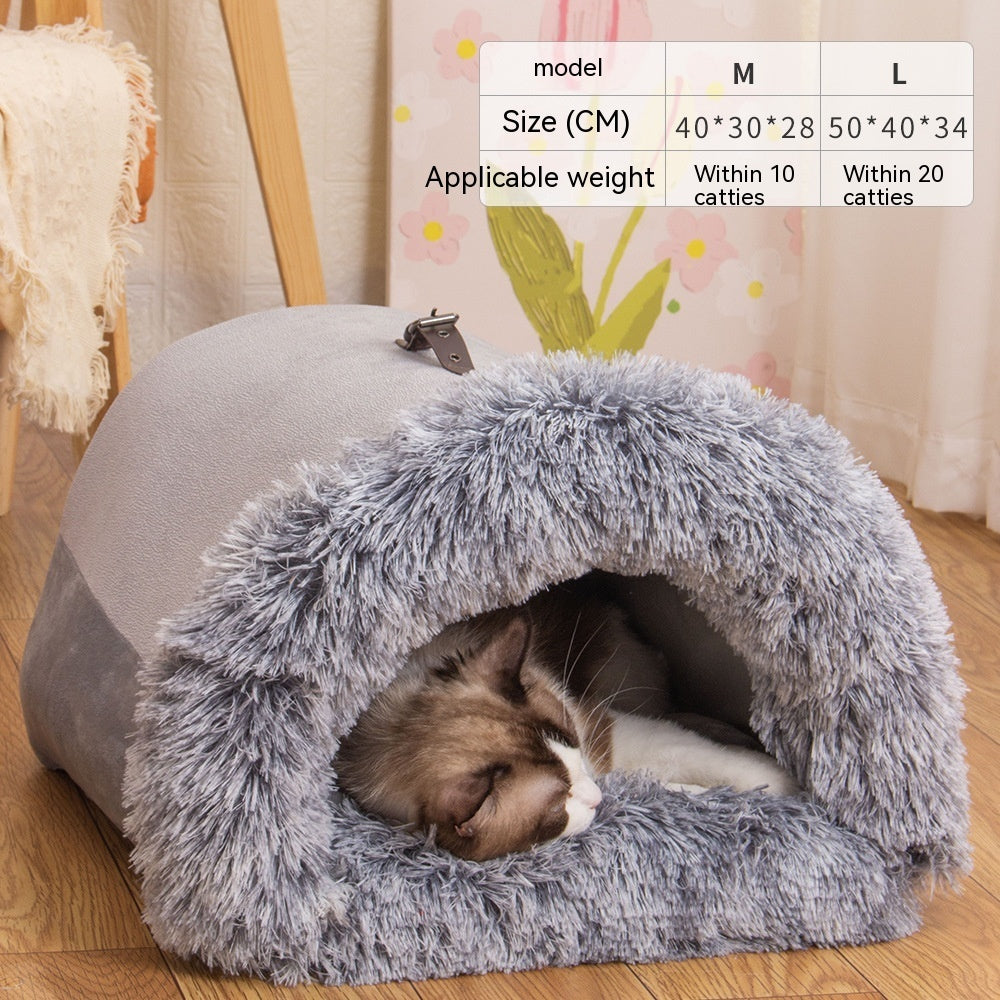 Calming Plush Pet Bed for Cats & Small Dogs with a soft, cozy design for secure resting, ideal for reducing stress during sleep.