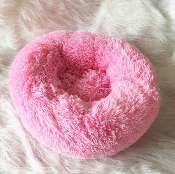 Round Plush Pet Bed with Raised Edges for Cats and Dogs