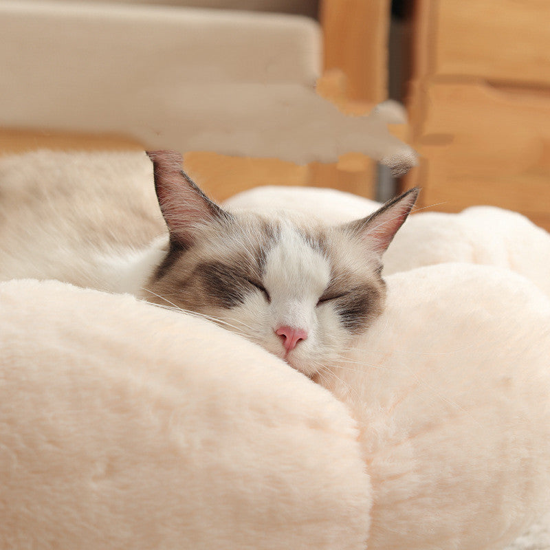 Blumenförmiges Plüsch-Haustierbett mit weicher Decke für Katzen und kleine Hunde