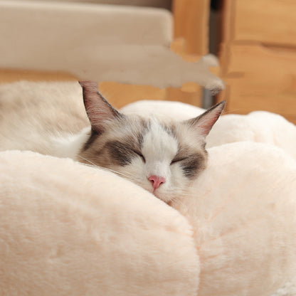 Blumenförmiges Plüsch-Haustierbett mit weicher Decke für Katzen und kleine Hunde