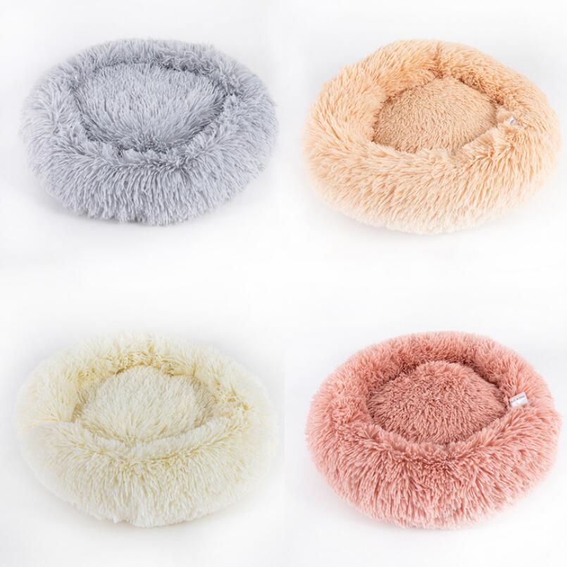 Round Plush Pet Bed with Raised Edges for Cats and Dogs