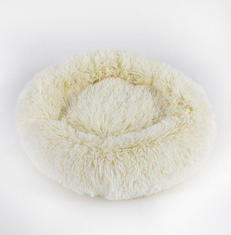 Round Plush Pet Bed with Raised Edges for Cats and Dogs