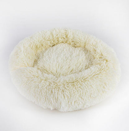 Round Plush Pet Bed with Raised Edges for Cats and Dogs