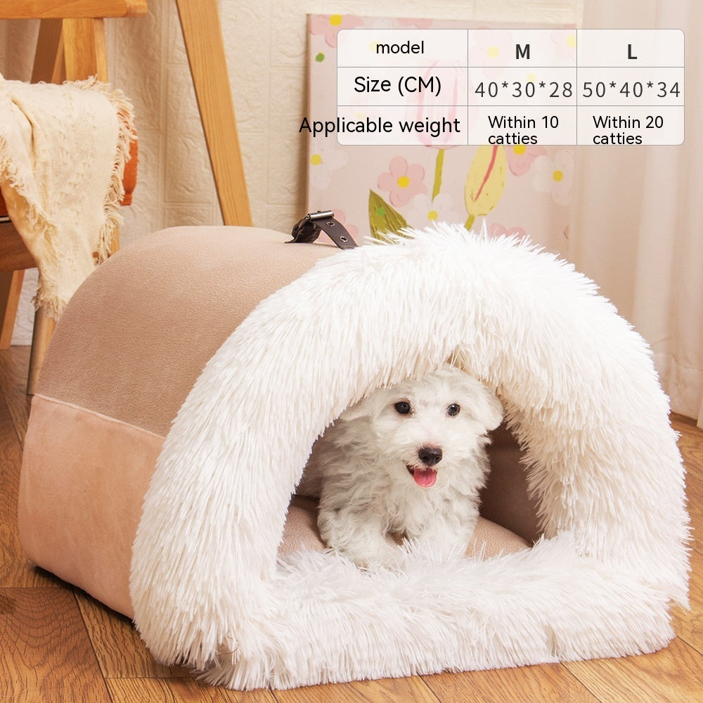 Calming Plush Pet Bed for Cats &amp; Small Dogs with a soft, cozy design for secure sleeping.