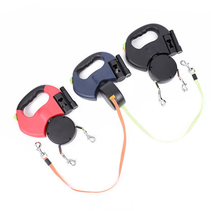 Retractable Double Dog Leash with LED Light